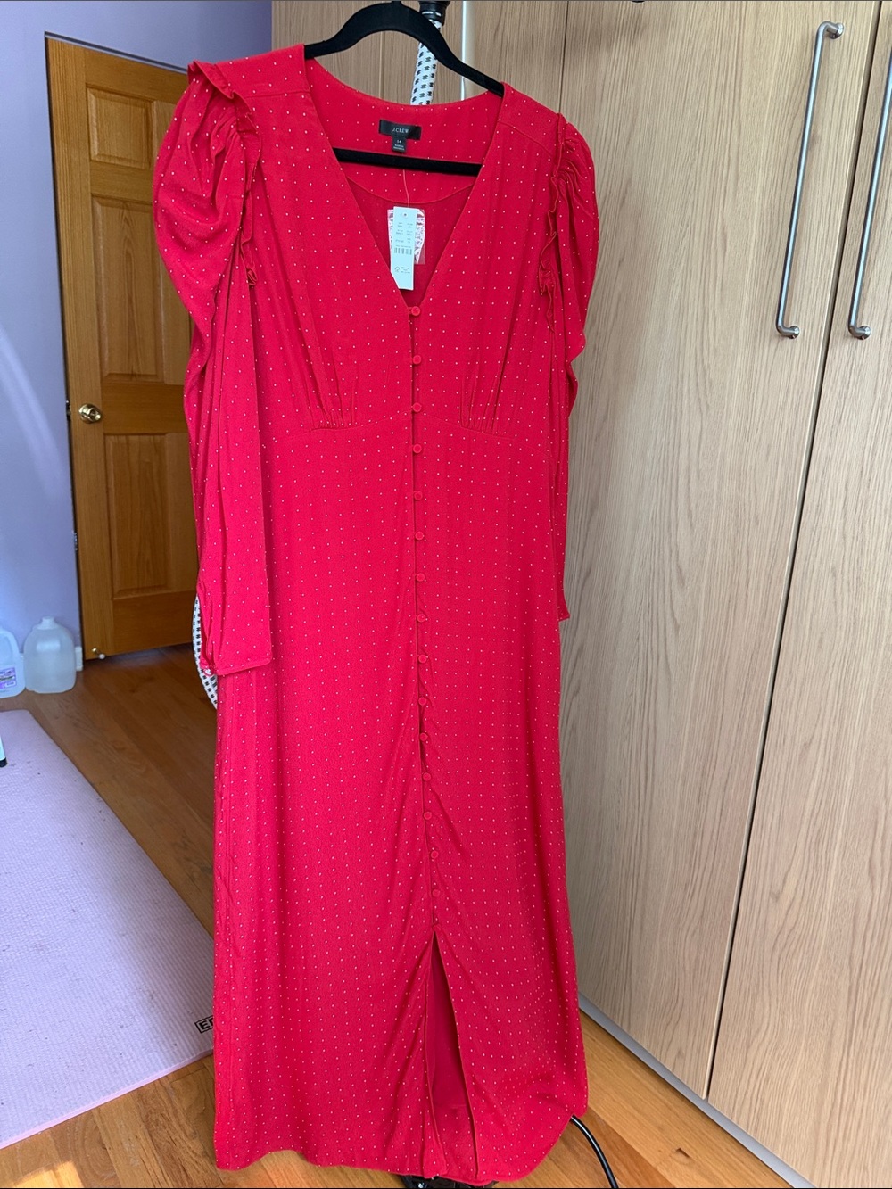 J. Crew Red Long Sleeve Maxi Dress with Button Front